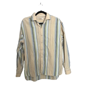 Tommy Bahama Men’s Button Up Shirt Long Sleeve Striped Yellow Tan Brown Size XL‎